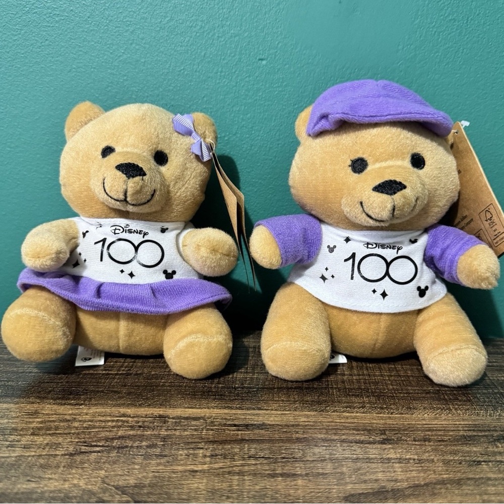 Disney 100th Celebration Plush Bears - Purple and Tan